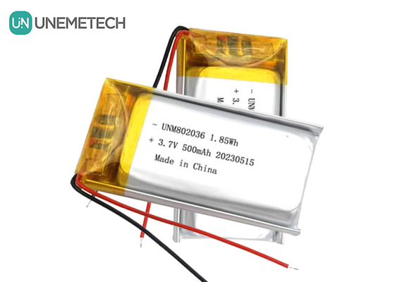 UNEMETECH 3.7V pin Li-ion Polymer 500mAh pin Lithium Polymer 802036 pin LiPo 1.85Wh