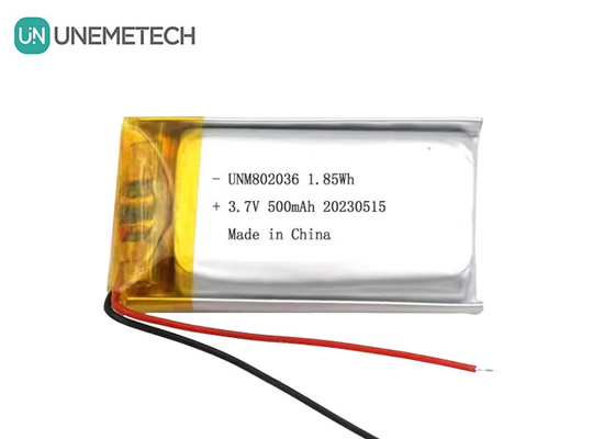 UNEMETECH 3.7V pin Li-ion Polymer 500mAh pin Lithium Polymer 802036 pin LiPo 1.85Wh