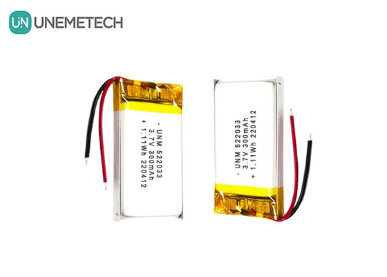 3.7V 300mAh 522033 pin polymer Li-ion linh hoạt tùy chỉnh cho đồng hồ thông minh