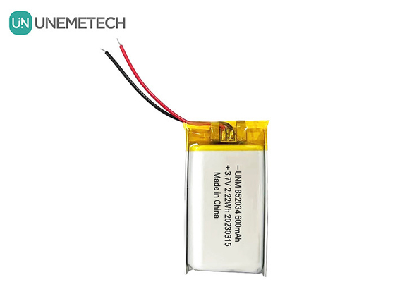 3.7V 600mAh 852034 pin Lithium Polymer tùy chỉnh có thể sạc lại cho tai nghe